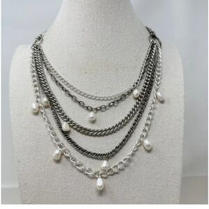 Stella & Dot Avery Silver Tone Layered Freshwater Pearl Dangle Necklace  Toggle